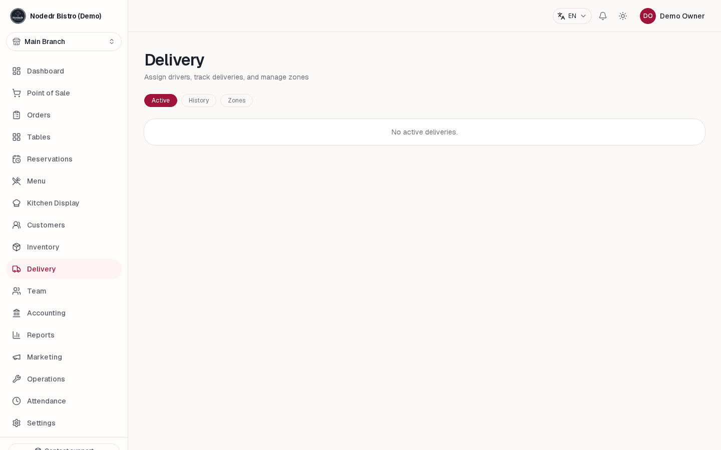 OrderRestro delivery management with delivery orders and status