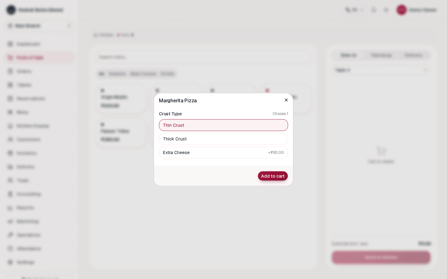 OrderRestro point of sale item modifier selection