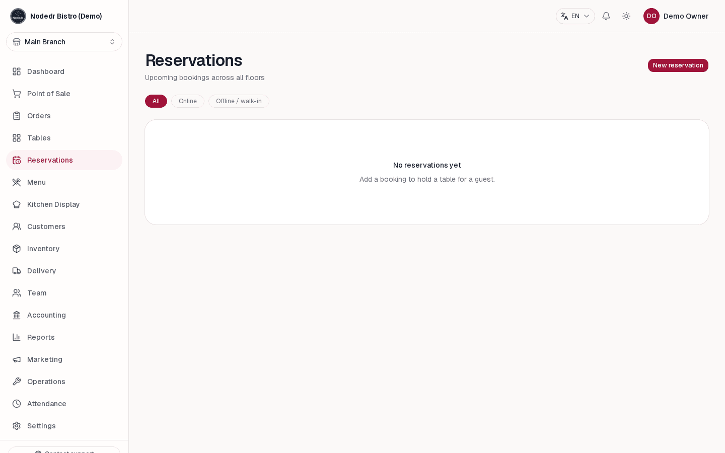 OrderRestro reservation list for managing guest bookings